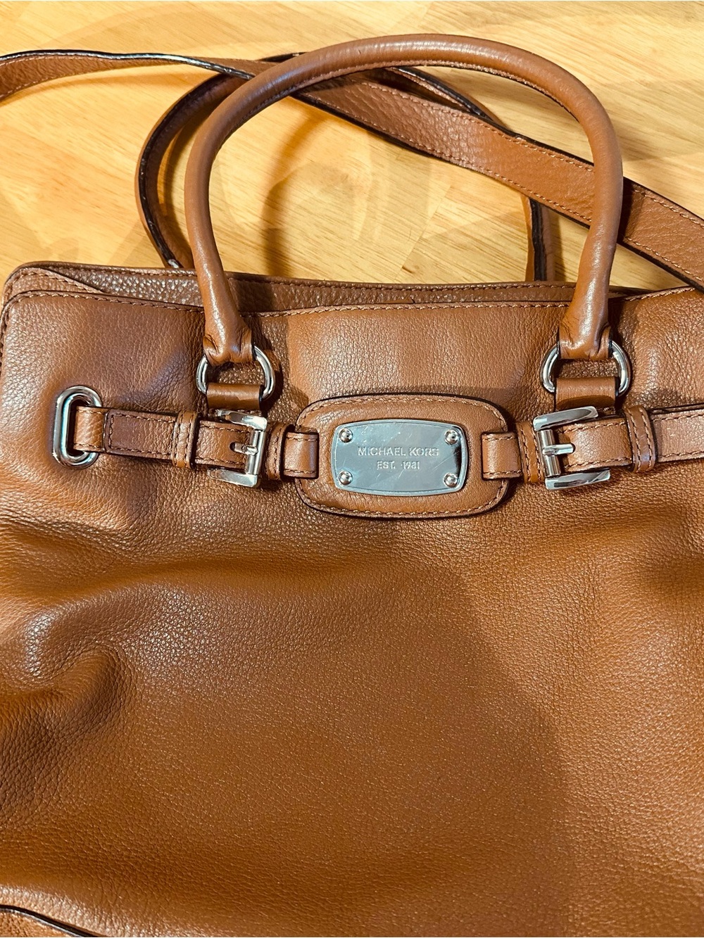 Michael Kors Cognac Leather Tote with Silver Hardware